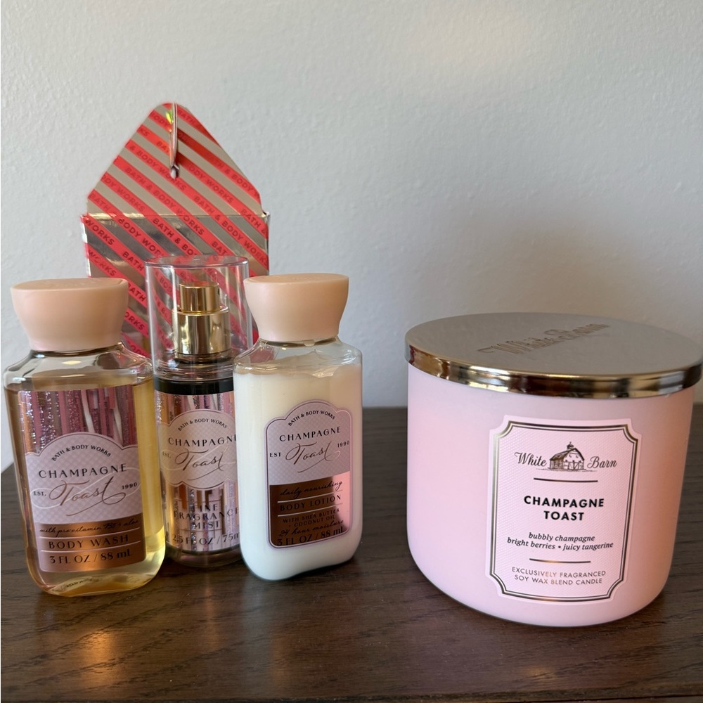 Bath & Body Works Champagne Toast Body Wash & Candle Set - Pink & Gold Accents